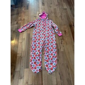Paul Frank Pink Monkey Fleece  One Piece Pajamas Large Hood with Ears